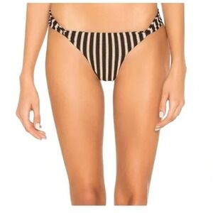 L*Space La Jolla Bikini Bottom XS Black Bronze Striped Twist Knot GHLJF19 NEW